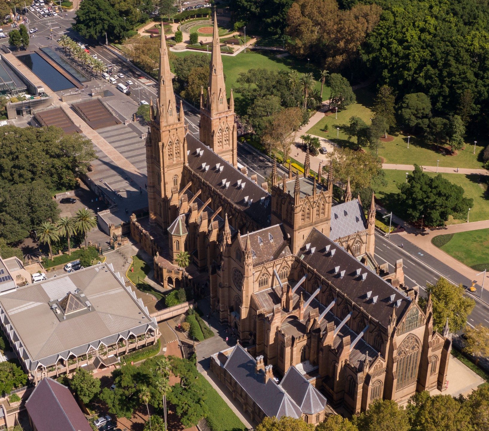 Aerial drone photo of St Mary's Cathedral, Sydney